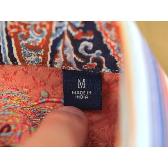 ROBERT GRAHAM Multi Color Stiped Flip Cuff Embroidery Button Down Shirt Medium - Picture 11 of 12